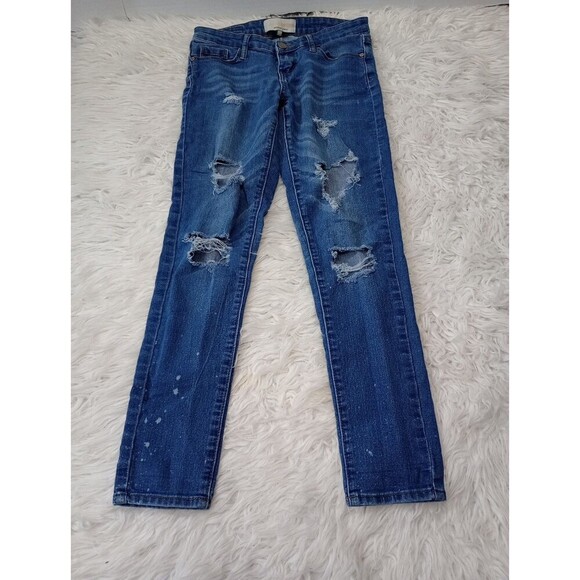 CAFE Denim Premium womens skinny jeans size 3/4 stretch low rise med wash - Picture 2 of 13